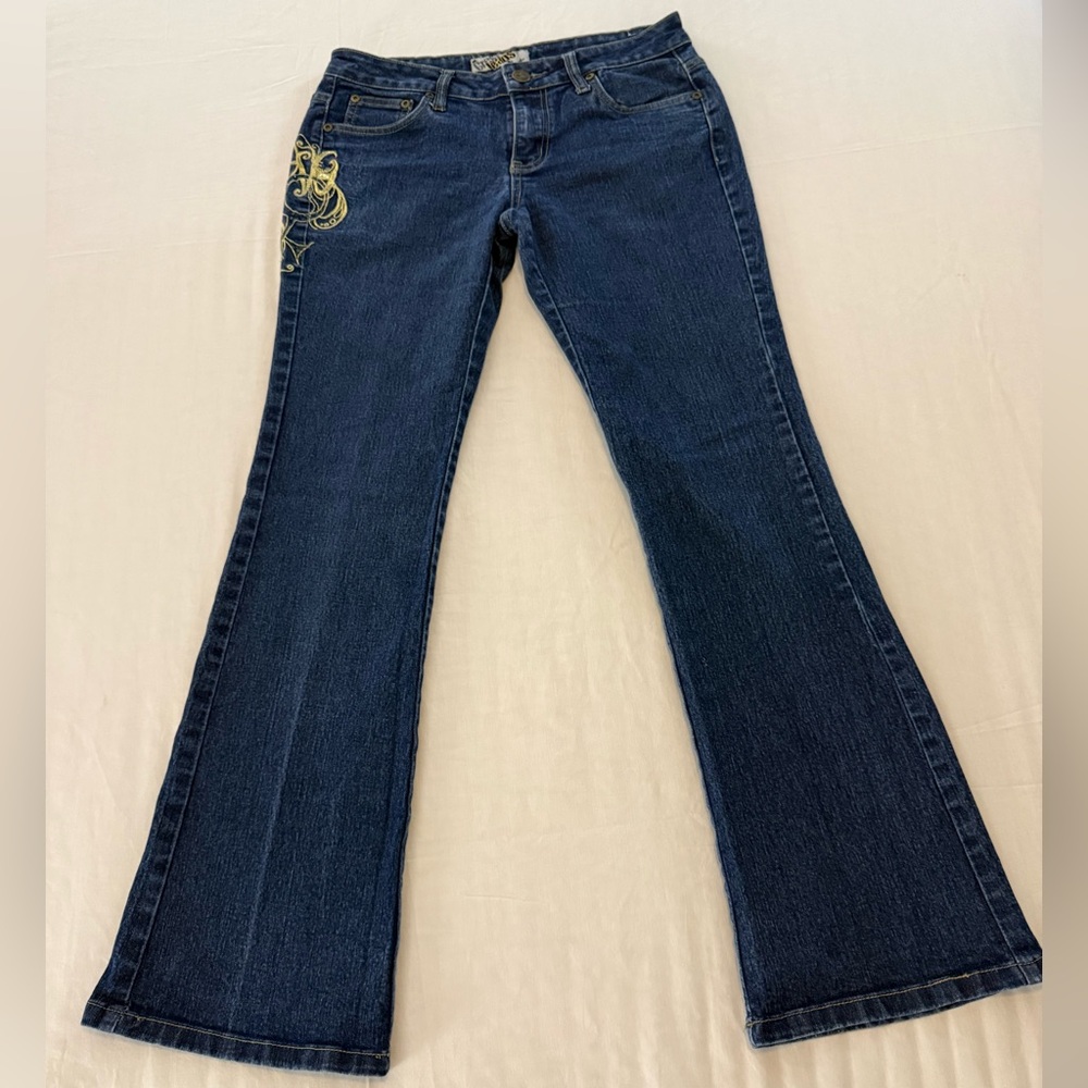 Crest Jeans Bootcut Dark Wash Embroidered Gold Detail Women’s Size 7/8 Stretch